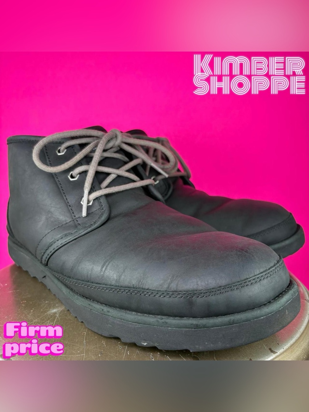 UGG Neumel Black Leather Wool Lined Waterproof Chukka Boot US 13 UK 12 EU 46